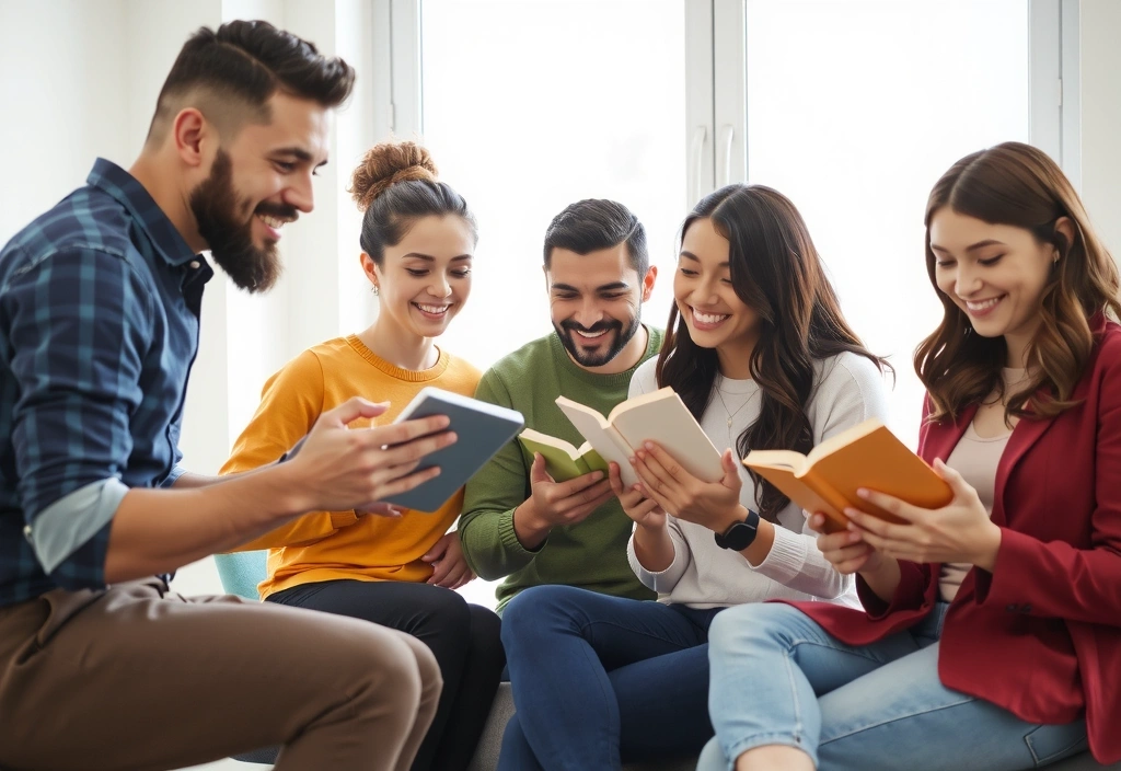 Grup de oameni citind și învățând despre sănătate și nutriție