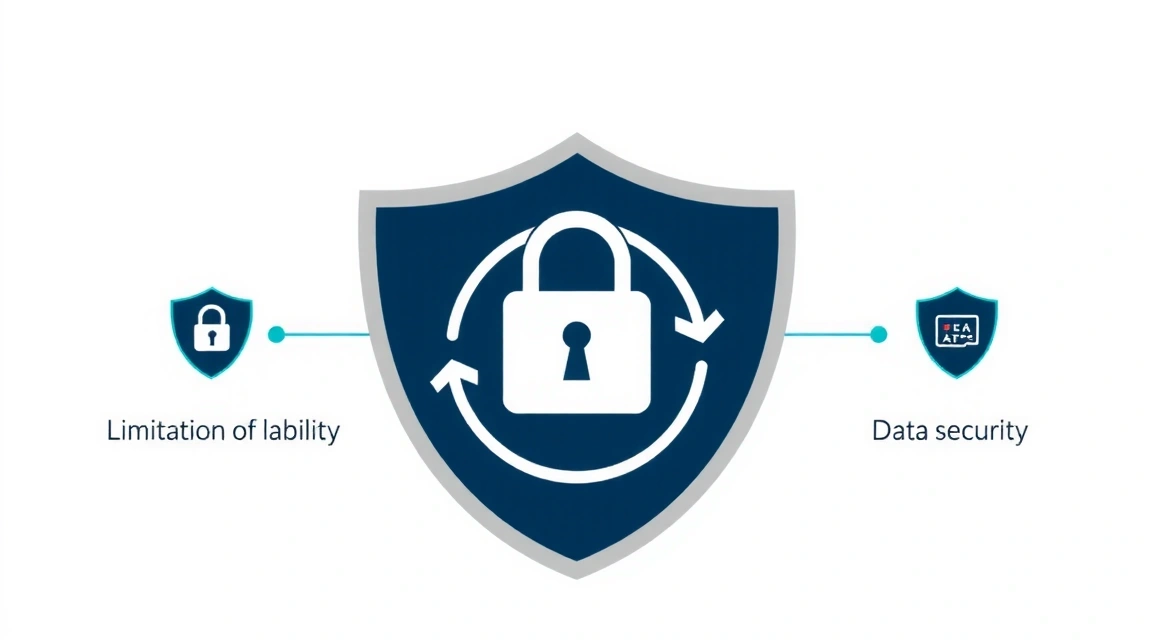 Imagine cu un scut, simbolizând limitarea răspunderii și protecția datelor